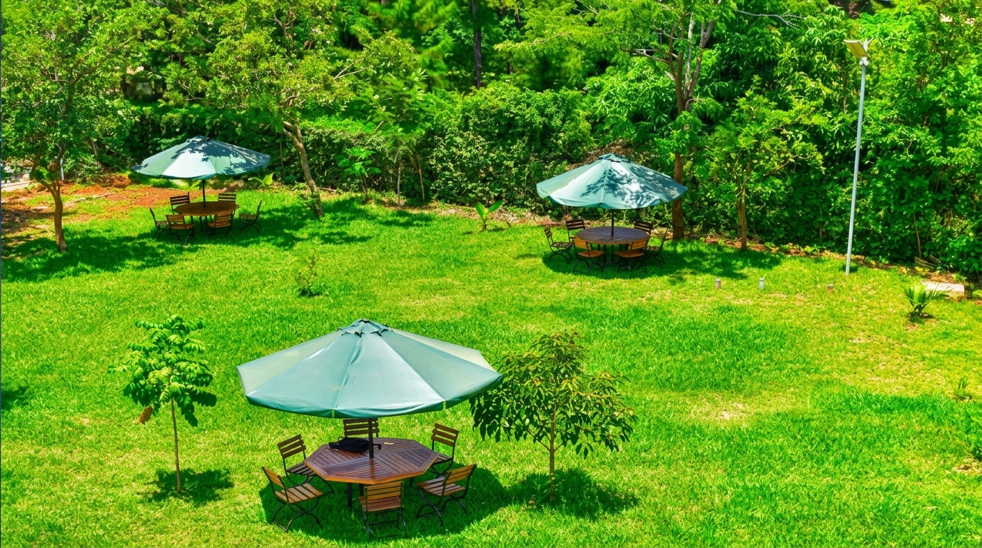 Lush recreational ground at NET Resort — open-air garden for events and gatherings